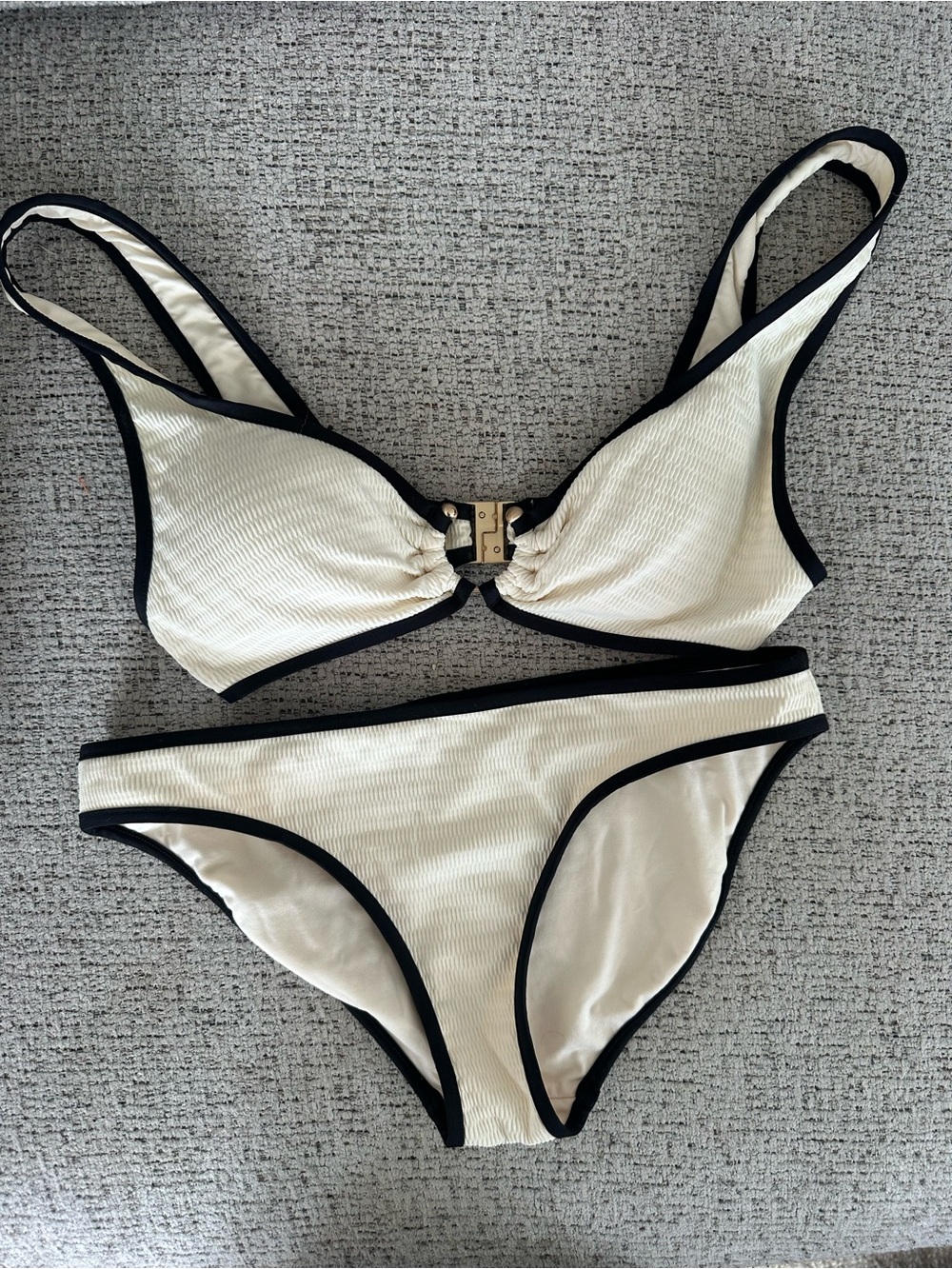 Seafolly Cream and Black Ribbed Bikini Set